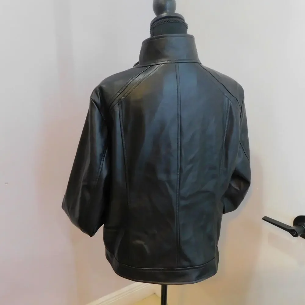 Vince Camuto Women's Black Viral Faux Leather Jacket Large New